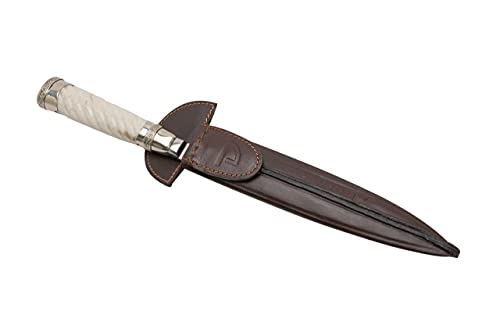 Damascus steel facon Dagger knife with turned bone handle and nickel silver finish and leather sheath traditional from Argentina (Gaucho)