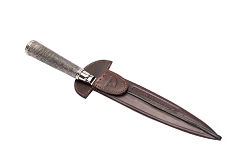 Damascus steel Dagger knife with turned alpaca handle and leather sheath handcrafted from Argentina (Gaucho knife)