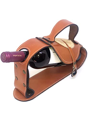 Leather wine bottle holders Handcrafted leather made in Argentina (Light Brown)