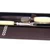 Carving set with handmade bone handle Argentine and finished with bronze threads in a wooden box (Bone)