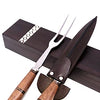 Carving set with handmade wood handle and finished with bronze threads in a wooden box (Wood)