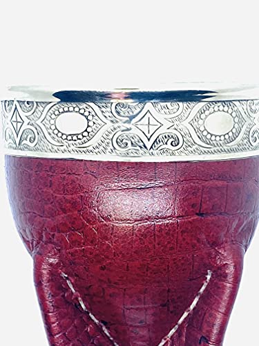 Premium Yerba Mate Gourd (Mate Cup) - Uruguayan Mate – IMPERIAL style Leather Wrapped - Includes Alpaca Bombilla (Straw) (Dark Red, Leather simile Crocodile)
