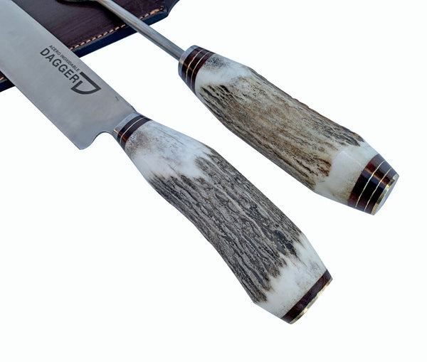 Carving Knife & Fork Set with deer handle traditional made in Argentina